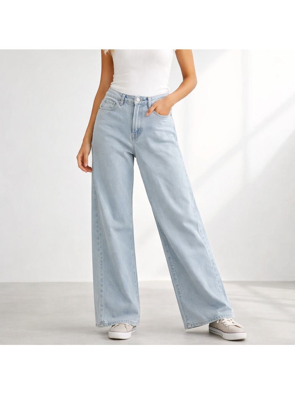 Vibrant Miu Jeans Womens W24 Light Wash Wide Leg High Rise Denim NWT